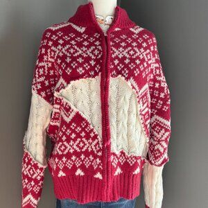 Fair Isle Knit Cardigan NWT Cherry Red